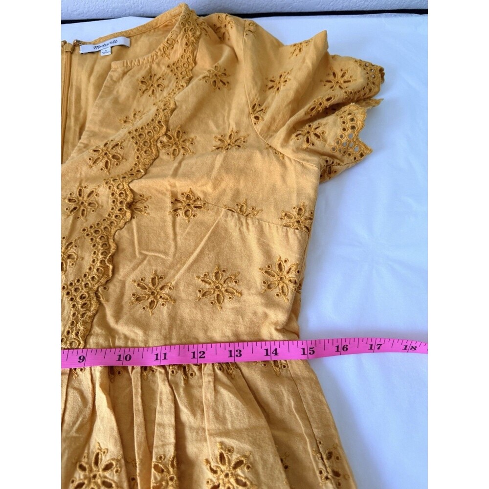 Madewell Scalloped Eyelet Midi Dress Mustard Yellow V-Neck Size 8 Made in India - Picture 5 of 8